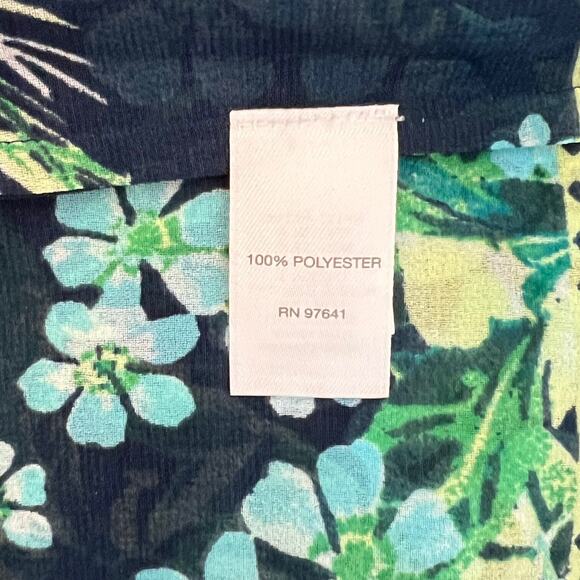 J. Jill Blue Green Floral Tunic Top Sheer V-Neck Blouse Size L Chiffon 3Q Sleeve - Picture 5 of 6